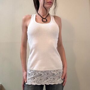 Y2K white ribbed lace tank